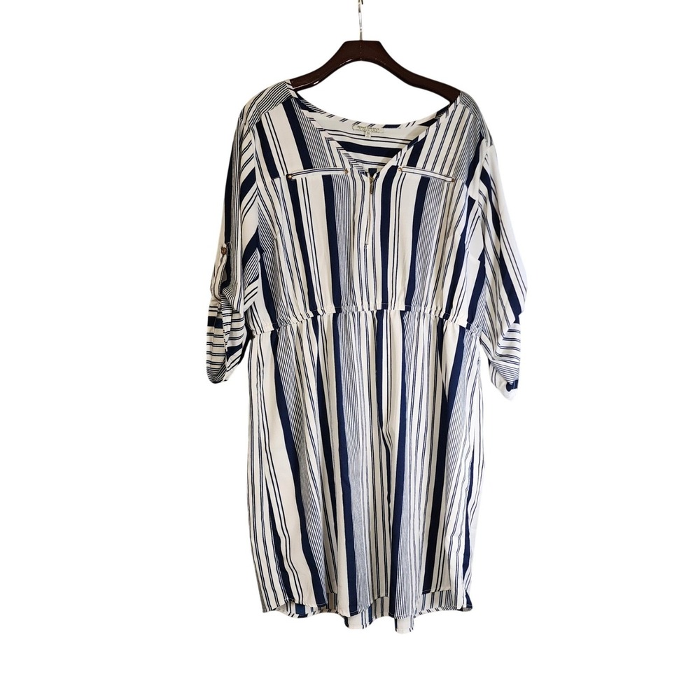 Speed Control New York Womens 3X Navy White Striped Half Zip Roll Tab Dress